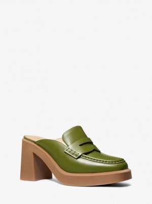 Tacones Michael Kors Eden Leather Platform Mule Mujer Verde Oliva | 2475-GCUXW