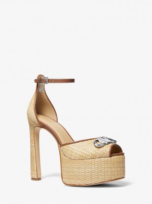 Tacones Michael Kors Martina Straw Peep-Toe Platform Pump Mujer Beige | 1802-AKMYP