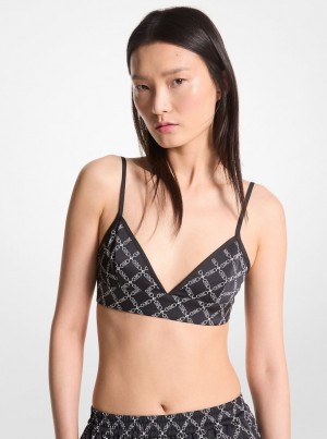 Tops Michael Kors Empire Logo Print Satin Bra Top Mujer Negras Blancas | 1983-BRIMA