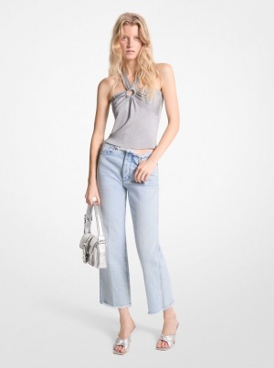 Tops Michael Kors Metallic Stretch Knit Cutout Halter Tank Mujer Plateadas | 7094-JBKMC