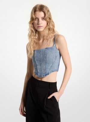 Tops Michael Kors Stretch Denim Bustier Top Mujer Azules Azules | 8962-IOYLS