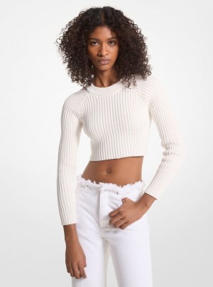 Truien Michael Kors Ribbed Organic Cotton Cropped Sweater Mujer Blancas | 1537-SARFV