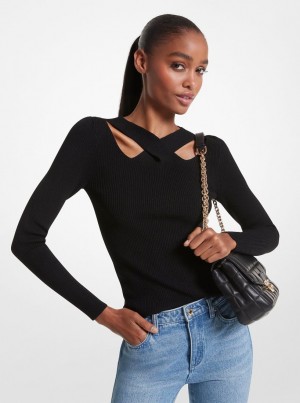 Truien Michael Kors Ribbed Stretch Knit Cutout Sweater Mujer Negras | 1742-VBICT