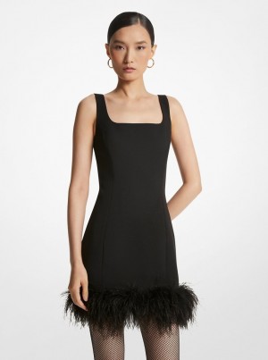 Vestido Michael Kors Feather Trim Stretch Crepe Shift Dress Mujer Negras | 9270-UYBQF