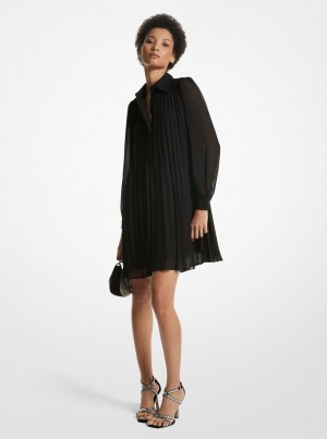 Vestido Michael Kors Georgette Pleated Shirtdress Mujer Negras | 9764-TCSQO