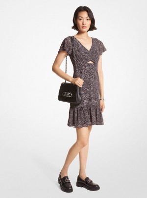 Vestido Michael Kors Leopard Georgette Cutout Mini Dress Mujer Gris | 2098-QTVZC