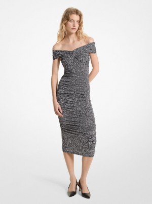 Vestido Michael Kors Leopard Print Stretch Matte Jersey Off-The-Shoulder Dress Mujer Gris | 0697-HIGVS