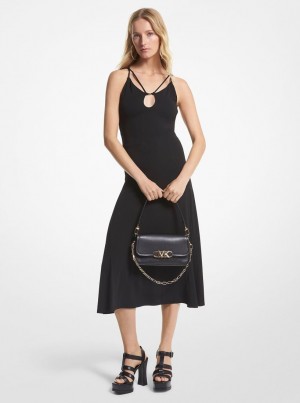 Vestido Michael Kors Matte Jersey Cutout Midi Dress Mujer Negras | 6739-WXFKV