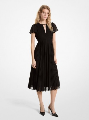 Vestido Michael Kors Pleated Georgette Midi Dress Mujer Negras | 2301-WSDNZ