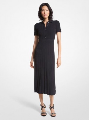 Vestido Michael Kors Ribbed Stretch Knit Polo Dress Mujer Negras | 8216-WGUHS