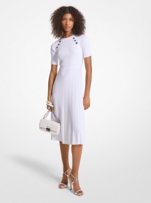 Vestido Michael Kors Ribbed Stretch Knit Button Midi Dress Mujer Blancas | 4307-GBECV