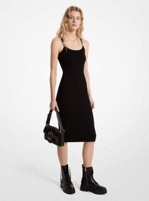 Vestido Michael Kors Ribbed Stretch Knit Midi Tank Dress Mujer Negras | 4691-AFWXP