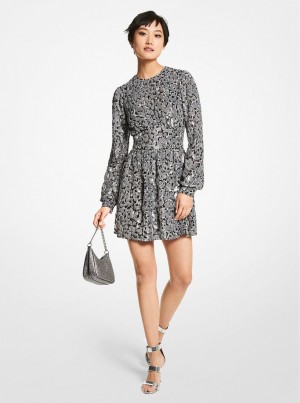 Vestido Michael Kors Sequined Leopard Print Georgette Dress Mujer Gris | 5109-WDYCJ