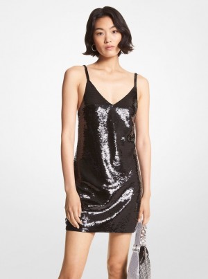 Vestido Michael Kors Sequined Mesh Tank Dress Mujer Negras | 2749-MXEOA