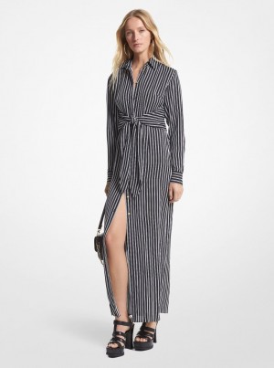 Vestido Michael Kors Striped Georgette Tie-Front Shirtdress Mujer Negras | 1824-SFQLY