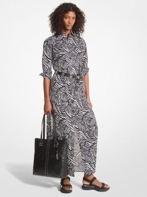 Vestido Michael Kors Zebra Print Organic Cotton Lawn Shirtdress Mujer Negras Blancas | 2037-VRHWX