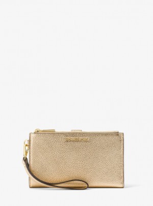 Wristlet Michael Kors Adele Metallic Pebbled Leather Smartphone Wristlet Mujer Doradas | 8293-NUJHI