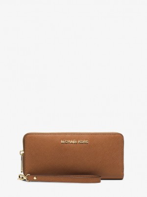 Wristlet Michael Kors Leather Continental Wristlet Mujer Luggage | 0986-RWJSV