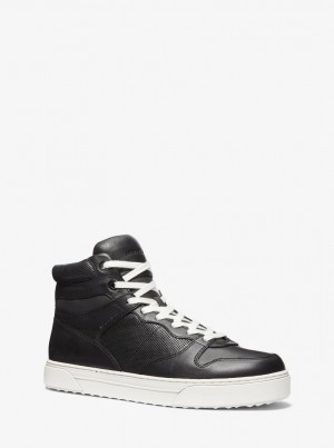 Zapatillas Michael Kors Barett Leather High-Top Sneaker Hombre Negras | 0627-ZFTCO