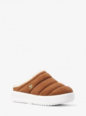 Zapatillas Michael Kors Emmett Quilted Suede Sneaker Mule Mujer Luggage | 8769-MJFGQ