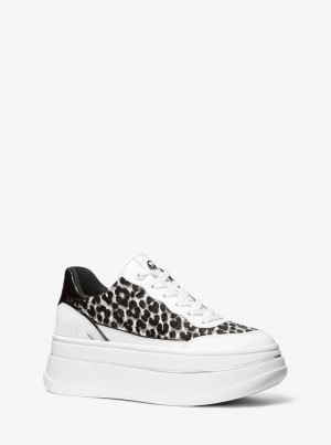 Zapatillas Michael Kors Hayes Leopard Print Calf Hair Platform Sneaker Mujer Negras | 3214-HBASX