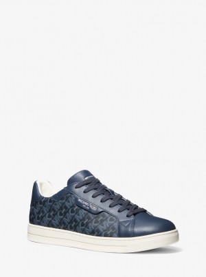 Zapatillas Michael Kors Keating Empire Signature Logo and Leather Sneaker Hombre Azul Marino | 0738-CIMSL