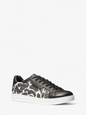 Zapatillas Michael Kors Keating Leopard Logo and Leather Sneaker Hombre Gris | 1256-VJLMB