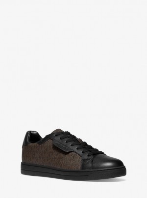 Zapatillas Michael Kors Keating Logo and Leather Sneaker Hombre Marrones | 7094-YEBHT