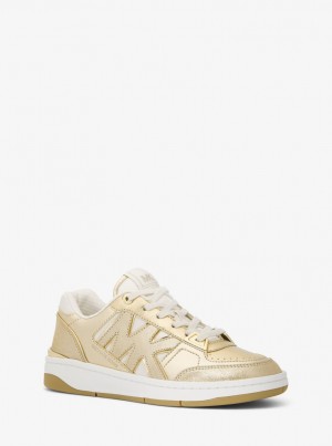 Zapatillas Michael Kors Rebel Metallic Leather Sneaker Mujer Doradas | 7184-YVNHG