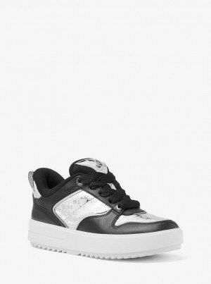 Zapatillas Michael Kors Rumi Leather and Logo-Embossed Metallic Platform Sneakers Mujer Plateadas | 3760-RSIWN