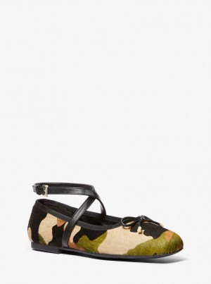 Zapatos Planos Michael Kors Collette Camouflage Print Calf Hair Ballet Flat Mujer Verde Oliva Multicolor | 2874-XIMCD