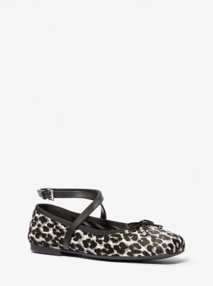 Zapatos Planos Michael Kors Collette Leopard Print Calf Hair Ballet Flat Mujer Negras | 2503-ZIRQM