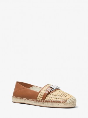 Zapatos Planos Michael Kors Ember Leather and Straw Espadrille Mujer Beige | 6789-TFYPS