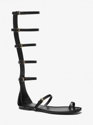 Zapatos Planos Michael Kors Juliette Leather Gladiator Sandal Mujer Negras | 5218-SVRCL