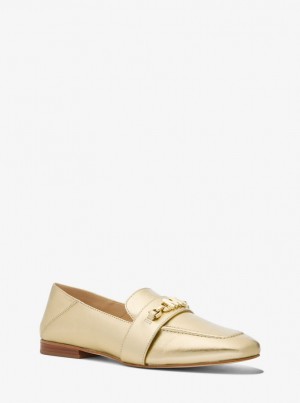 Zapatos Planos Michael Kors Tiffanie Metallic Leather Loafer Mujer Doradas | 8135-TCIJL