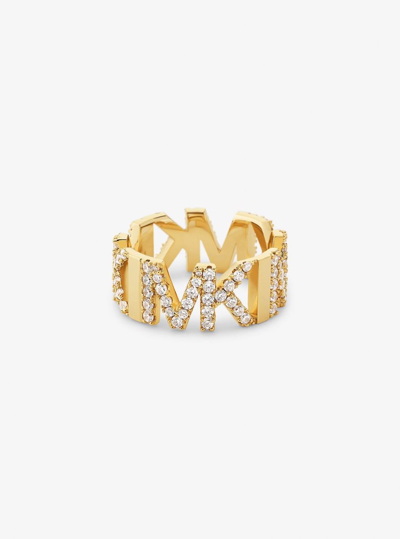 Anillos Michael Kors Precious Metal-Plated Brass Pave Logo Ring Mujer Doradas | 3201-NUXJG