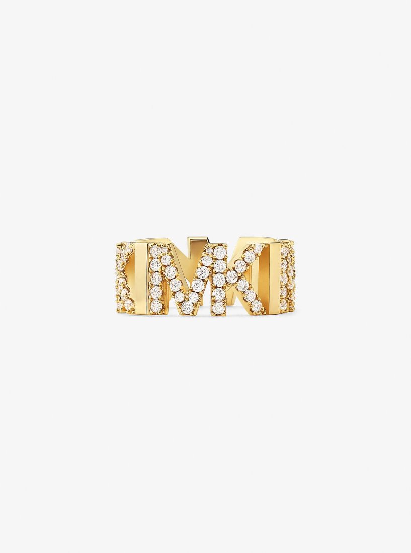 Anillos Michael Kors Precious Metal-Plated Brass Pave Logo Ring Mujer Doradas | 3201-NUXJG