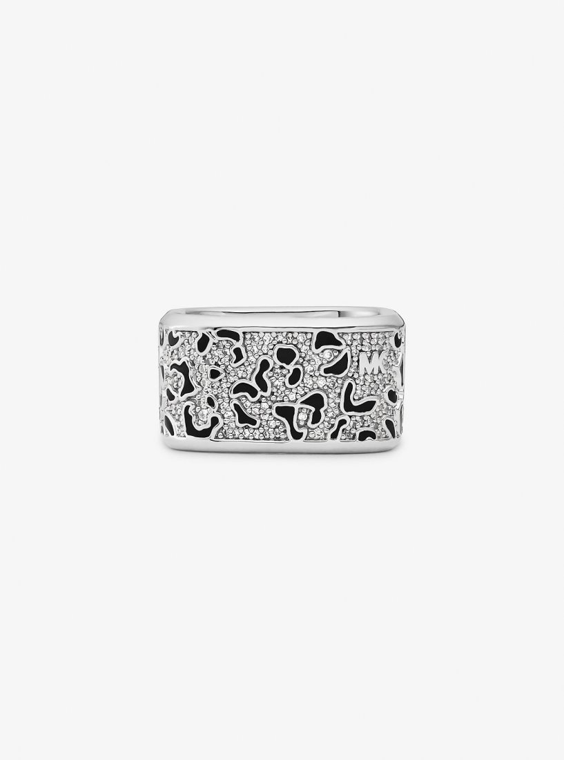 Anillos Michael Kors Precious Metal-Plated Brass and Enamel Leopard Pave Ring Mujer Plateadas | 3841-TVDNC