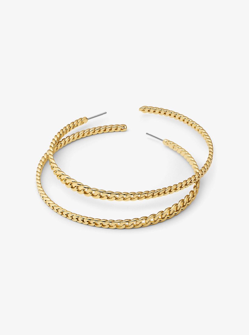 Aretes Michael Kors Precious Metal-Plated Brass Curb Link Hoop Earrings Mujer Doradas | 9136-APDBG