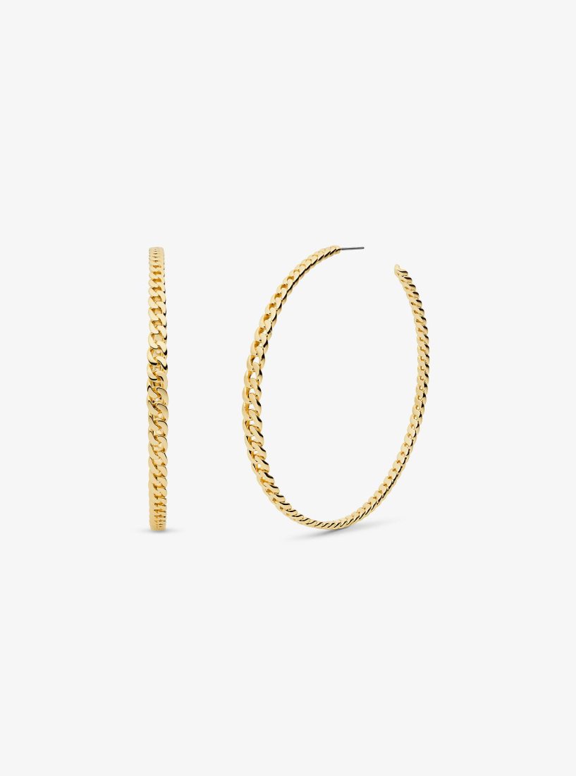 Aretes Michael Kors Precious Metal-Plated Brass Curb Link Hoop Earrings Mujer Doradas | 9136-APDBG