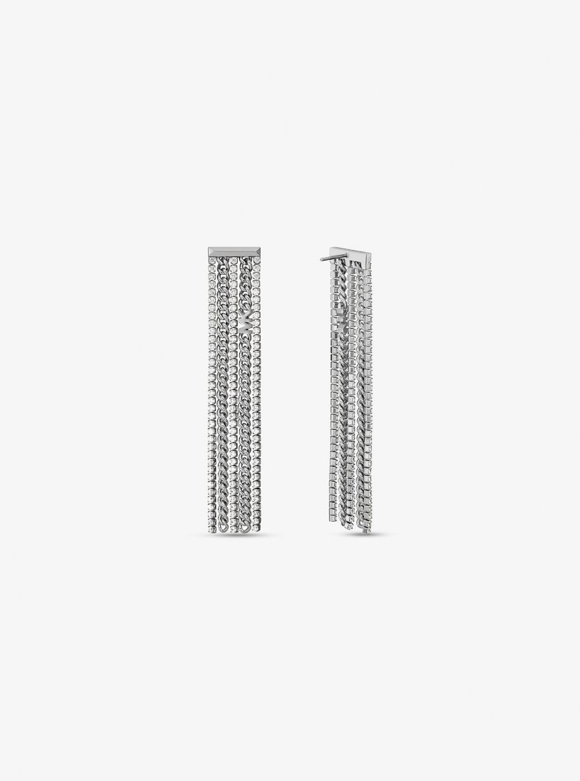 Aretes Michael Kors Precious Metal-Plated Brass Pave Chain Drop Earrings Mujer Plateadas | 1280-CKTYS