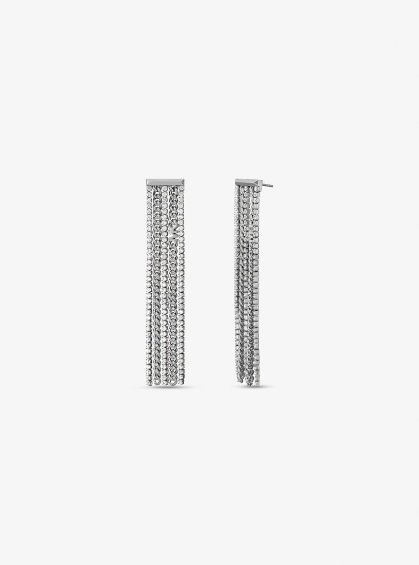 Aretes Michael Kors Precious Metal-Plated Brass Pave Chain Drop Earrings Mujer Plateadas | 1280-CKTYS