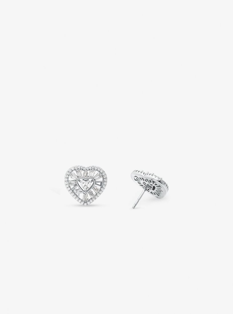 Aretes Michael Kors Precious Metal-Plated Sterling Silver Pave Heart Stud Earrings Mujer Plateadas | 5028-WJMZV