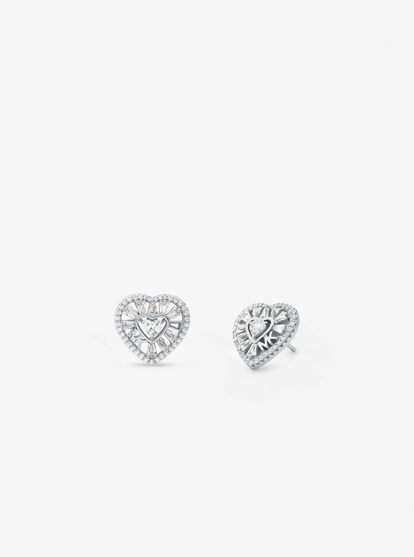 Aretes Michael Kors Precious Metal-Plated Sterling Silver Pave Heart Stud Earrings Mujer Plateadas | 5028-WJMZV