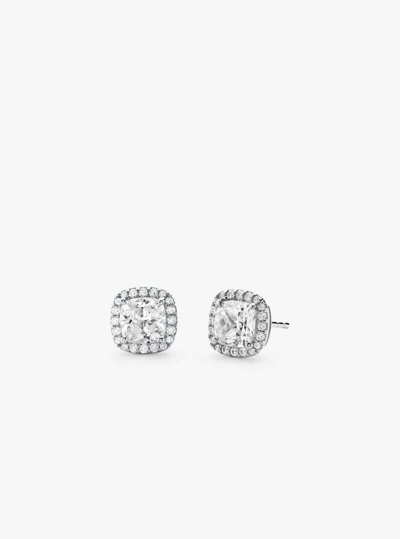 Aretes Michael Kors Precious Metal-Plated Sterling Silver Pave Stud Earrings Mujer Plateadas | 0539-ZAWGF