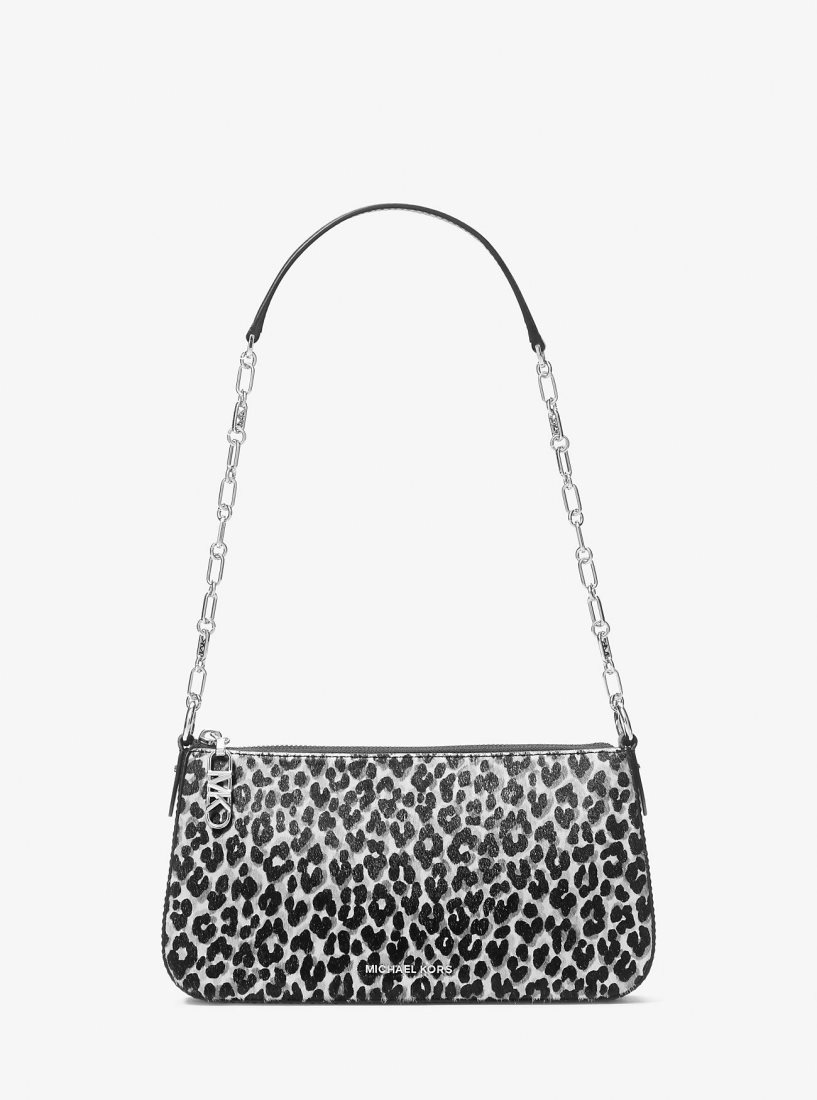 Bolsa Cruzada Michael Kors Empire Medium Leopard Print Calf Hair Chain-Link Pochette Mujer Negras | 3602-SCARN