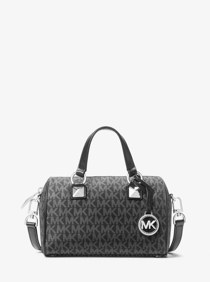 Bolsa Cruzada Michael Kors Grayson Small Logo Print Woven Duffel Crossbody Bag Mujer Negras | 8134-UIFPR