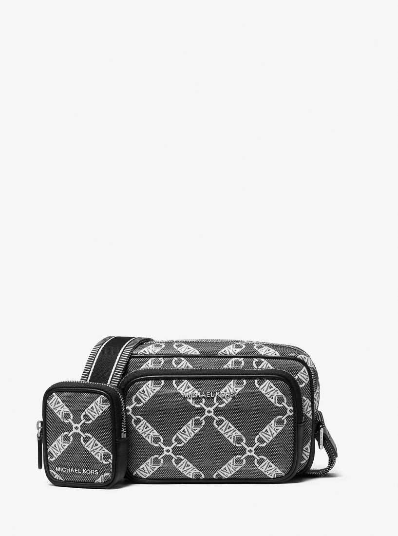 Bolsa Cruzada Michael Kors Hudson Empire Logo Jacquard Camera Bag Hombre Negras | 2497-WYQZB