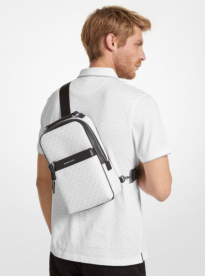 Bolsa Cruzada Michael Kors Hudson Logo Sling Pack Hombre Bright Wht | 2304-BJHFQ