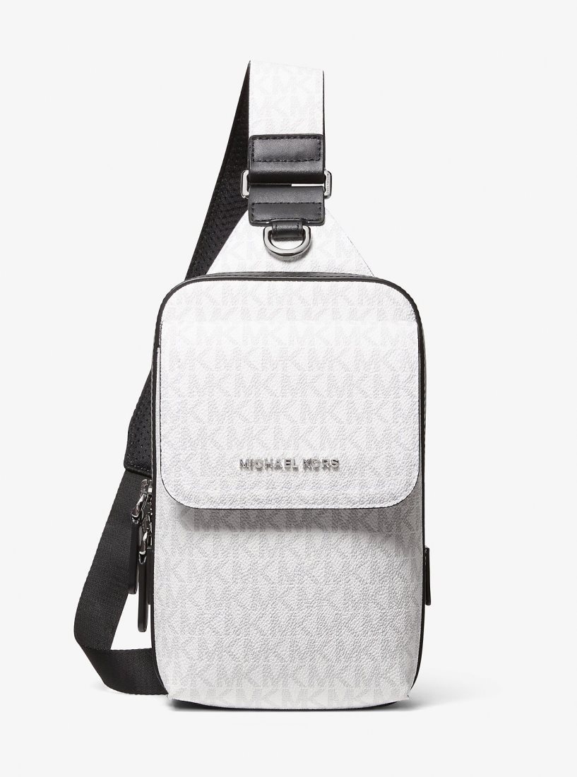 Bolsa Cruzada Michael Kors Hudson Signature Logo Sling Pack Hombre Bright Wht | 4823-IERGD